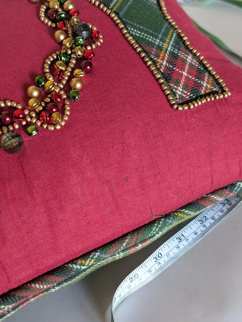 Vintage Pier 1 Beaded, Jingle Bells Tarten Plaid JOY Pillow Christmas Holiday